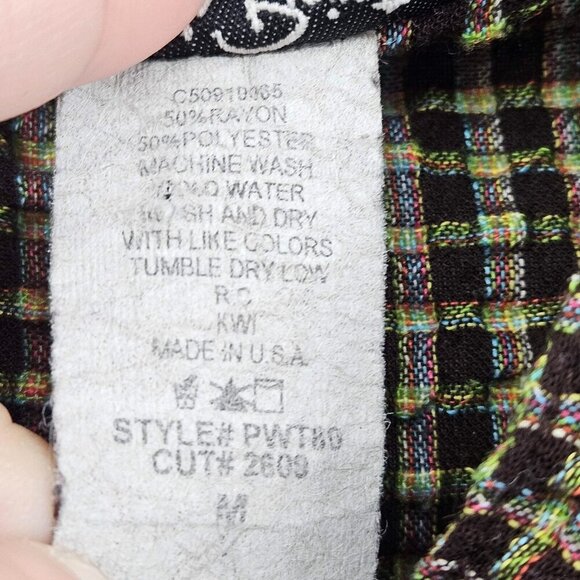 Match Point Seersucker Gingham Plaid Button Up Top Womens Size M Boxy Lagenlook - Picture 9 of 11